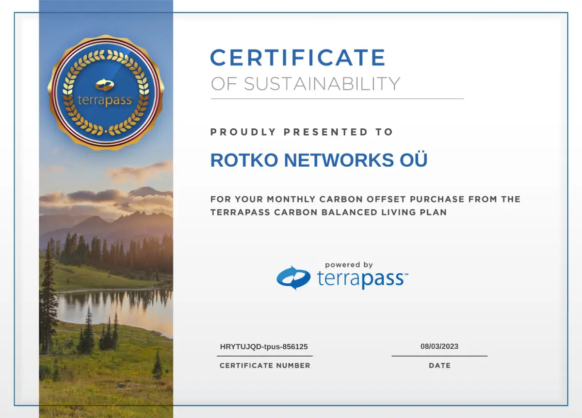 TerraPass certificate for month of August